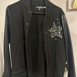 Karl Lagerfeld Black Varsity Jacket Leather Sleeve